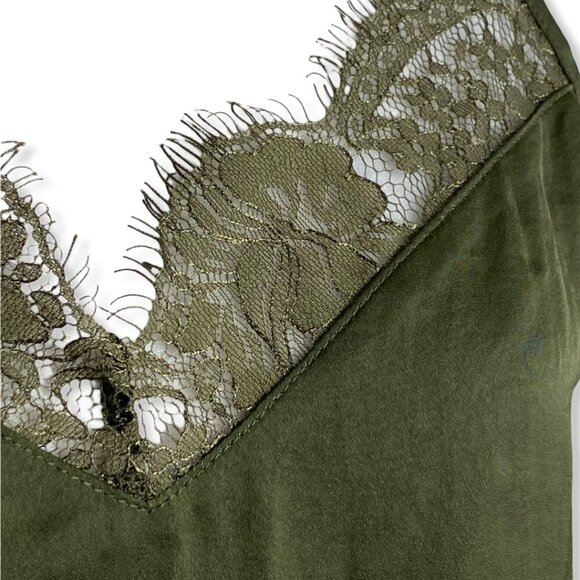 Socialite NEW Lace Trim Satin Bodysuit in Olive Green Women's Size S NWT - Picture 2 of 8
